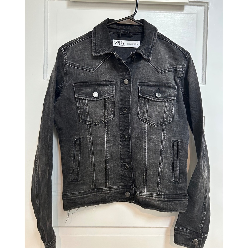 Zara Black Distressed Denim Jacket Western XS NWOT
